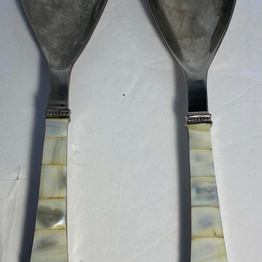 Vintage Mother of Pearl Inlay Salad Servers Set